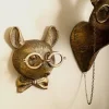 Sculpture murale avec t&ecirc;te d'animal avec lunettes, pendentif animal en r&eacute;sine d&eacute;coration murale