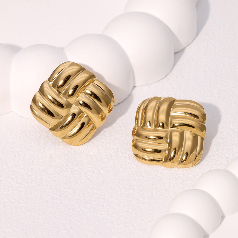 Geometric Square Braided Pattern Earrings Personality Simple Fashion Stainless Steel Earrings For Women