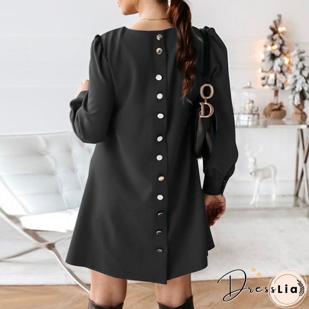 Womens O Neck Solid Loose Casual Party Cocktail Dress A Line Evening Mini Dress