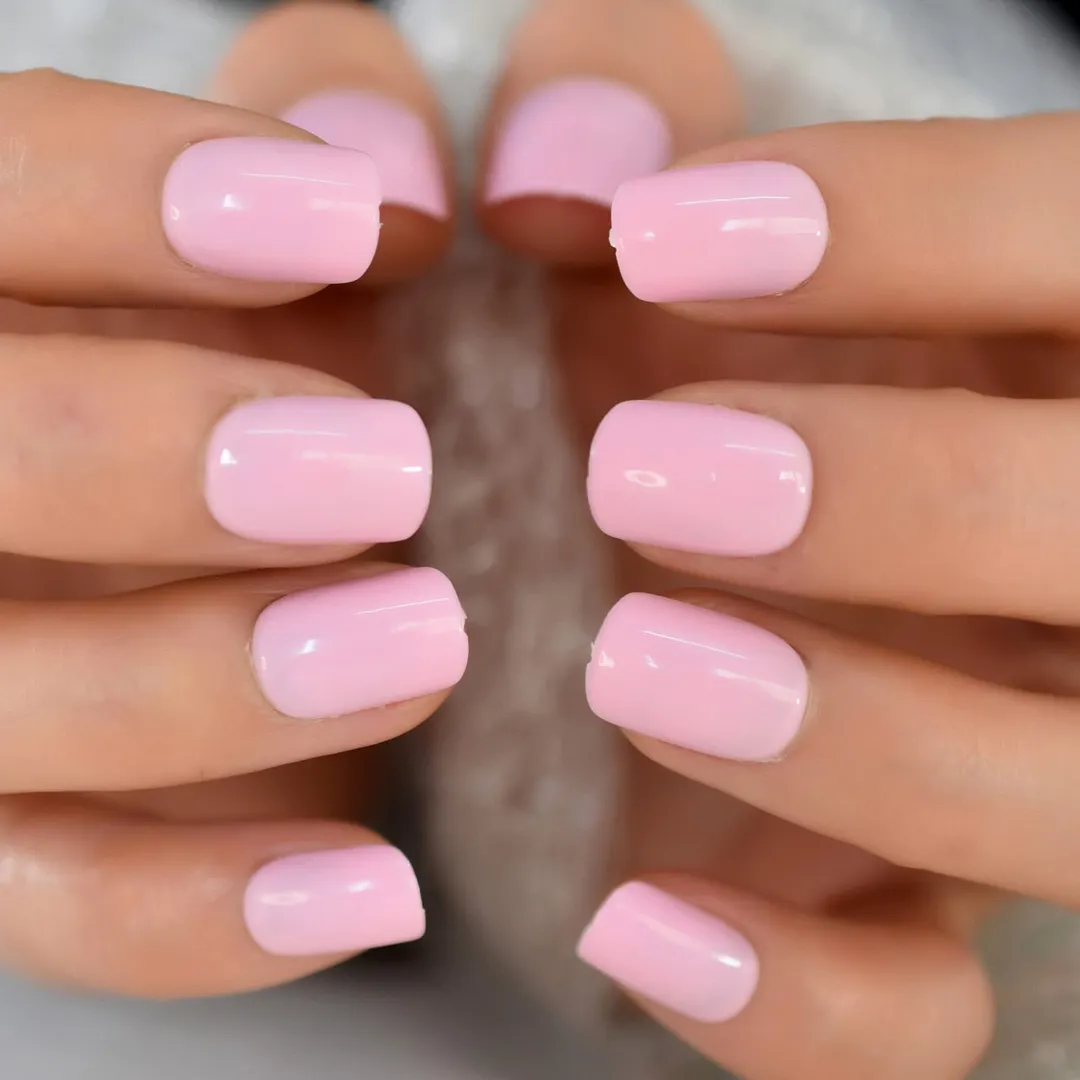 Square Nails Finger Nail Set Press On Acrylic Nail Short Size Pink Colour Manicure Beauty Cool-Nail Inspo