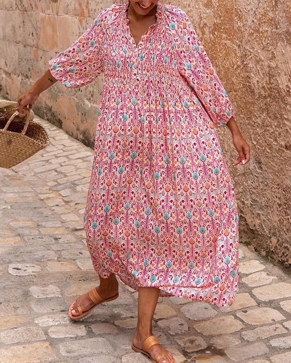 Bohemian Vacation V Neck Print Maxi Dress