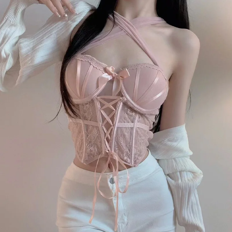 Uveng Fishbone Corset Shoulder Yarn Lace Vest Garter Garter Suit Lingerie Sexy Body Slings