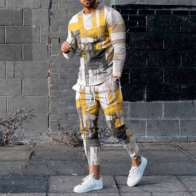 BrosWear Trendy Contrasting Geometric Print T-Shirt And Pants Co-Ord
