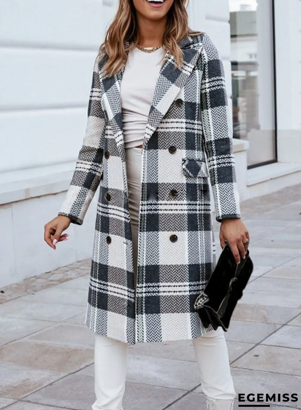 Fall/Winter Loose Double-breasted Houndstooth Lapel Coat | EGEMISS