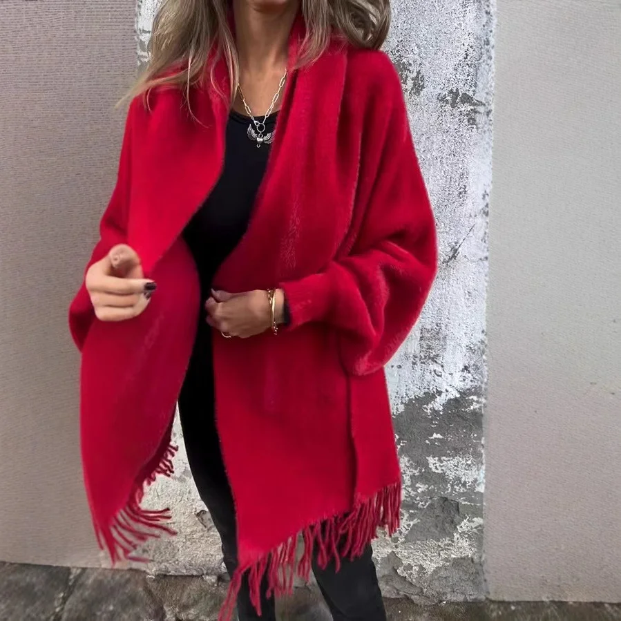 Uveng Uveng 2025 New Women's Imitation Sting Velvet Cape Shawl Shawl Solid Color Thicken Warm Bat