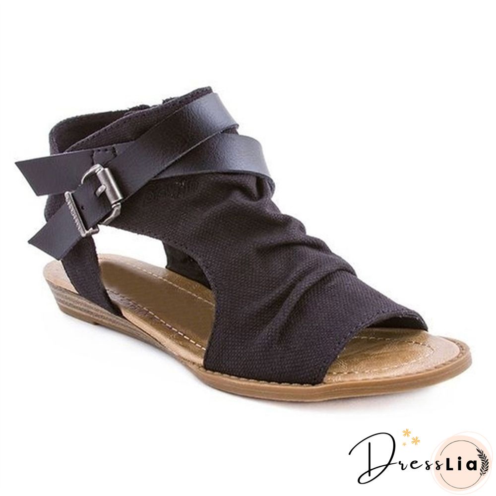 Summer Women Fashion Flat Sandals Girls Retro Roman Buckle Sandals Plus Size