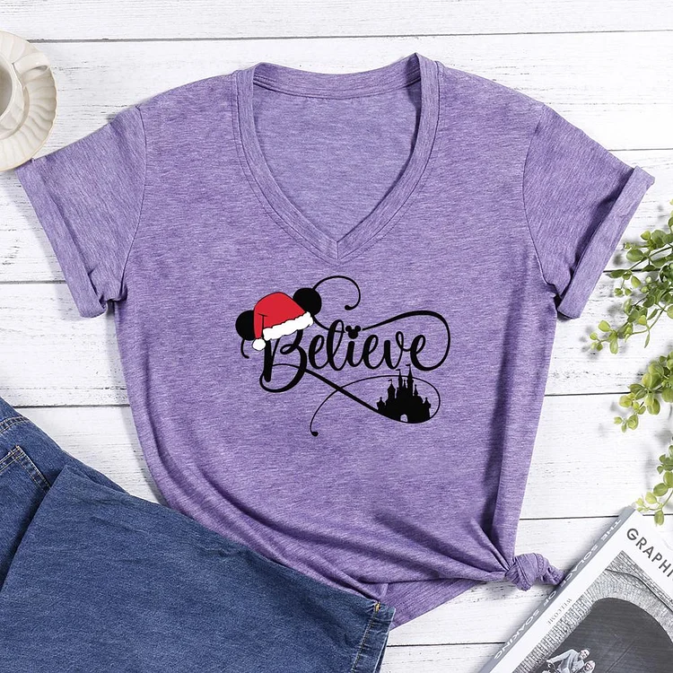 Christmas Believe V-neck T Shirt-Annaletters