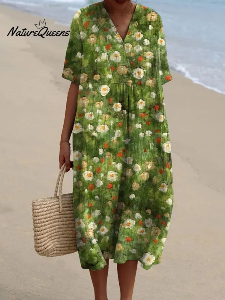 Women's Vintage Floral Art Print Casual Flowy Dress