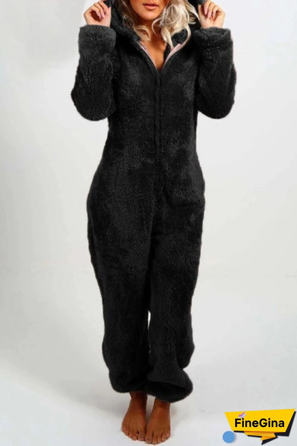 Yellow Casual Living Solid Patchwork Hooded Collar Regular Jumpsuits