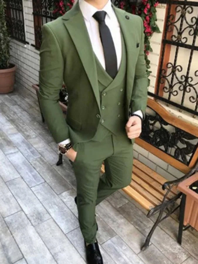 Men's Business Single-Breasted Solid Color Three-Piece Suit