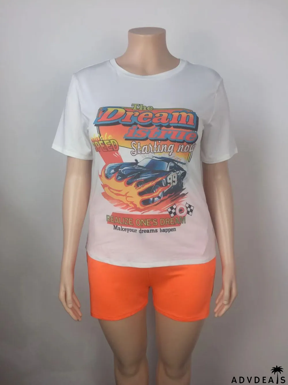 Plus Size Women Summer Casual Print Top And Pocket Shorts Two Piece