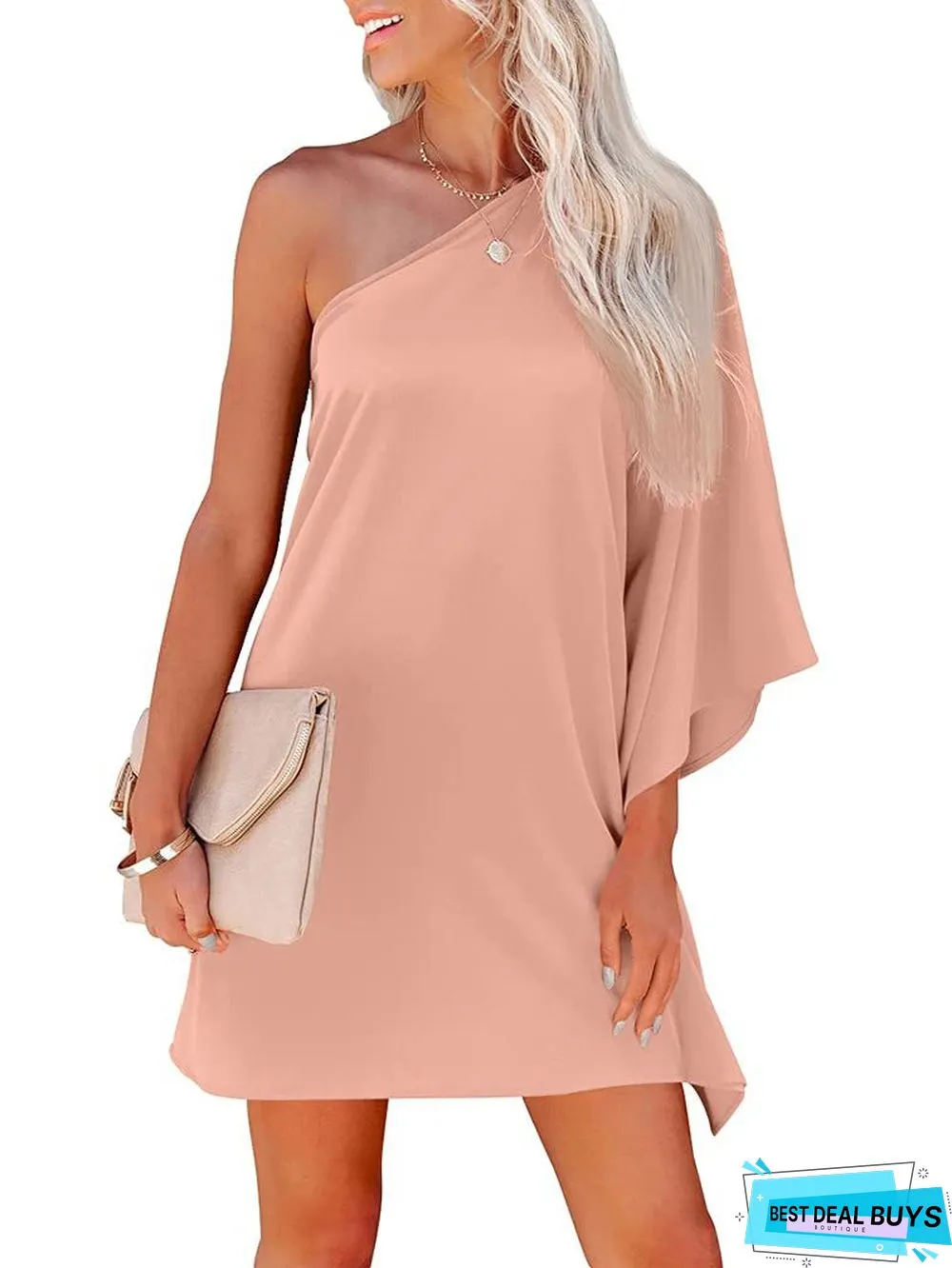 Lotus Leaf Sleeve Dress Loose Temperament Sexy One-Shoulder Solid Color Skirt