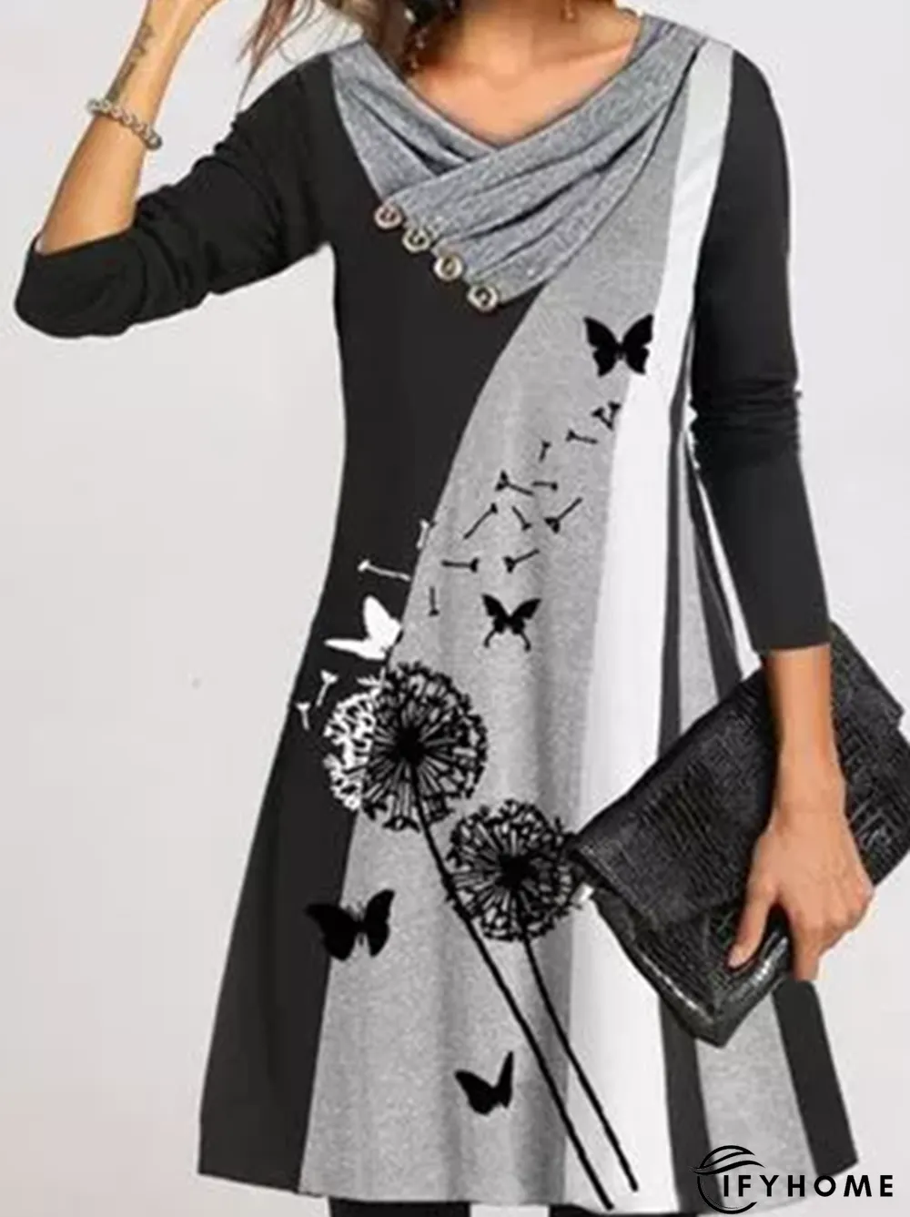 Knitted Long Sleeve Abstract Knitting Dress | IFYHOME