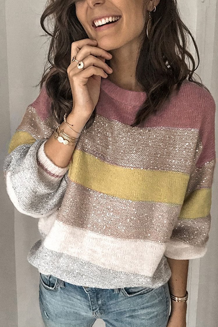 Casual Striped Pullovers O Neck Sweaters - Life is Beautiful for You - SheChoic