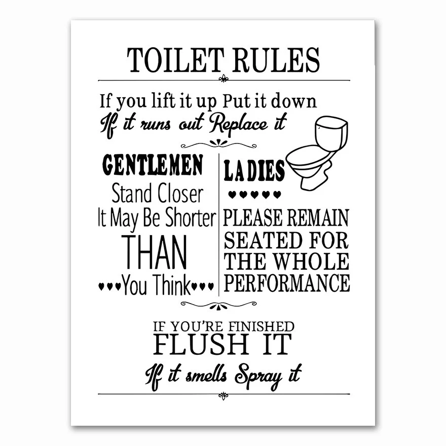Athvotar Toilet Rules Wall Art Canvas Painting Modern Funny Bathroom Rules Sign  Prints Toilet Humour Picture Bathroom Home Decor
