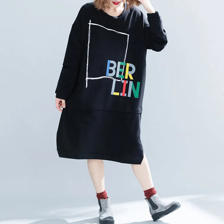 Natural black Cotton dresses Pakistani Wardrobes Letter short Dresses