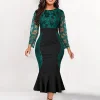 Women's Plus Size Party Dress Floral Crew Neck Long Sleeve Winter Fall Fashion Elegant Formal Midi Dress Party Evening Party Dress