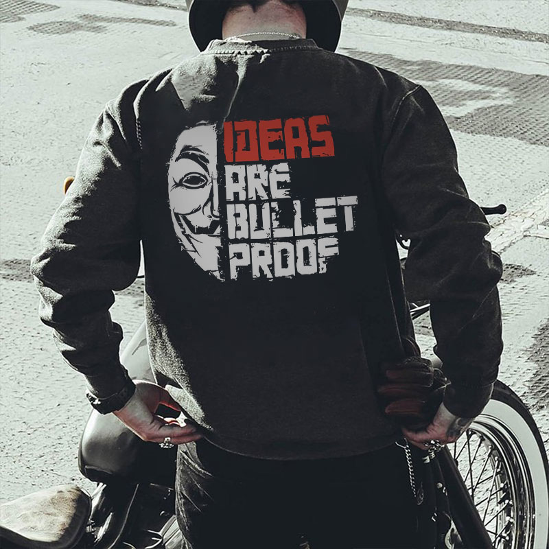 IDEAS ARE BULLETPROOF Half Face Casual Black Print Sweatshirt