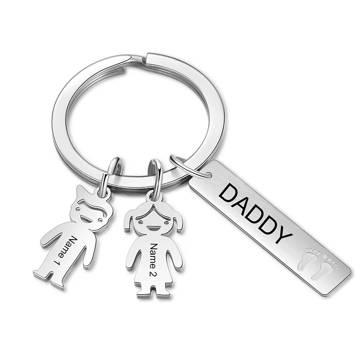Personalized Keychain with 2 Children Charms Engraved 2 Names for Him