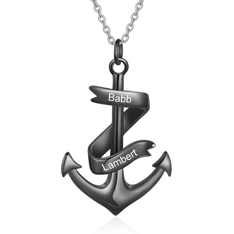 Personalized Pirate Ship Anchor Necklace Engrave 2 Names Necklace For Dad