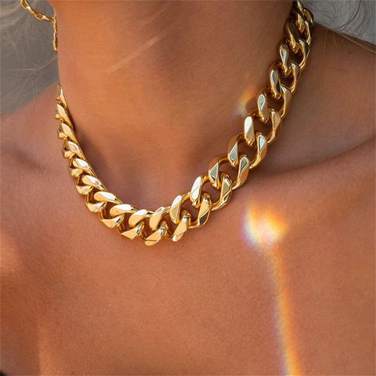 8-14MM Miami Cuban Link Women's Hip Hop Necklace in Gold