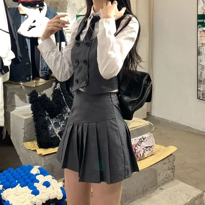 Japanese White Tops Pleated Skirt JK Uniform Suit SP16659