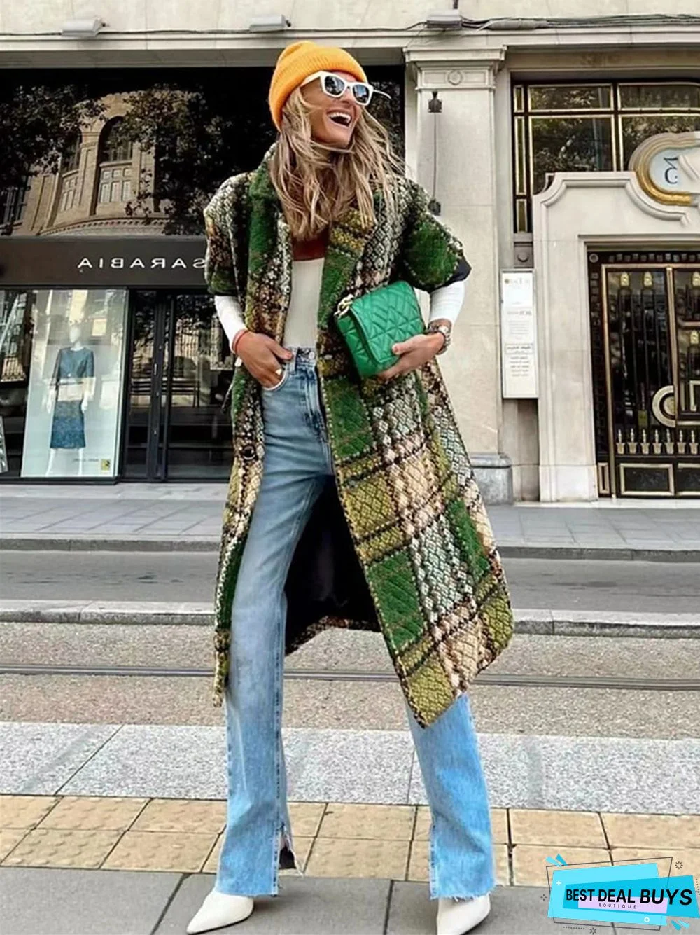 Fashionable Long Sleeve Lapel Print Long Coat