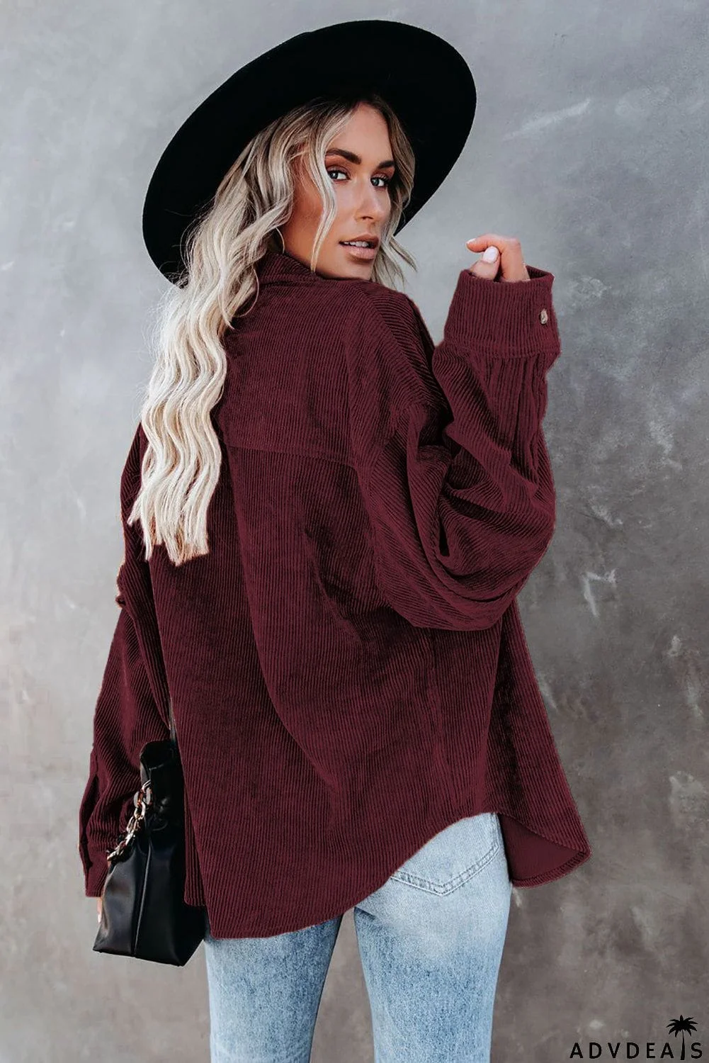 Wine Red Corduroy Button Pocket Shirt