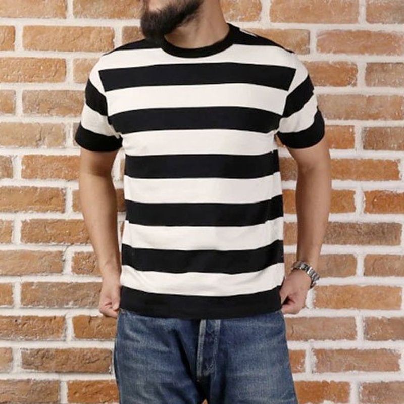 Heavy Wide Striped Prisoner Short Sleeved Casual T-shirt