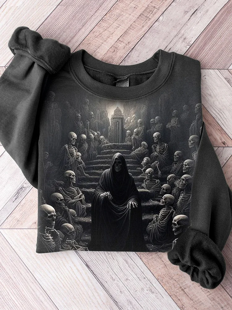 God and the Grim Reaper Halloween Artistic Casual Sweatshirt