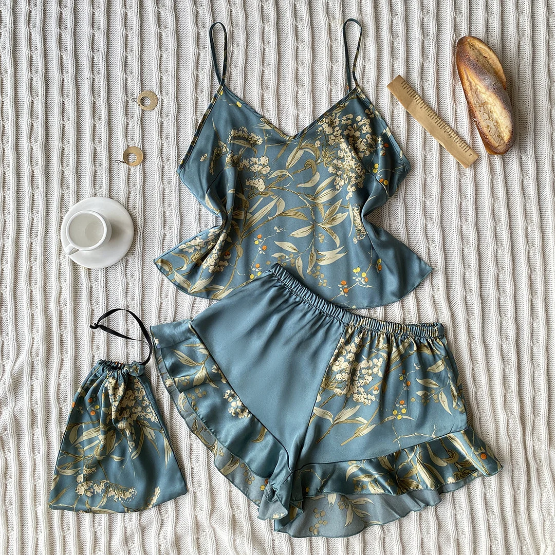 Fashion V Neck Sling Printed Sexy Sleepwear Set
