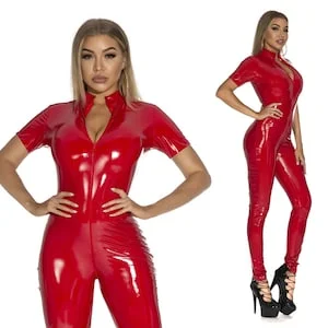 pornhint Pornhint Red Latex Catsuit Women, Latex Dress, Dominatrix Outfit, Latex Bodysuit