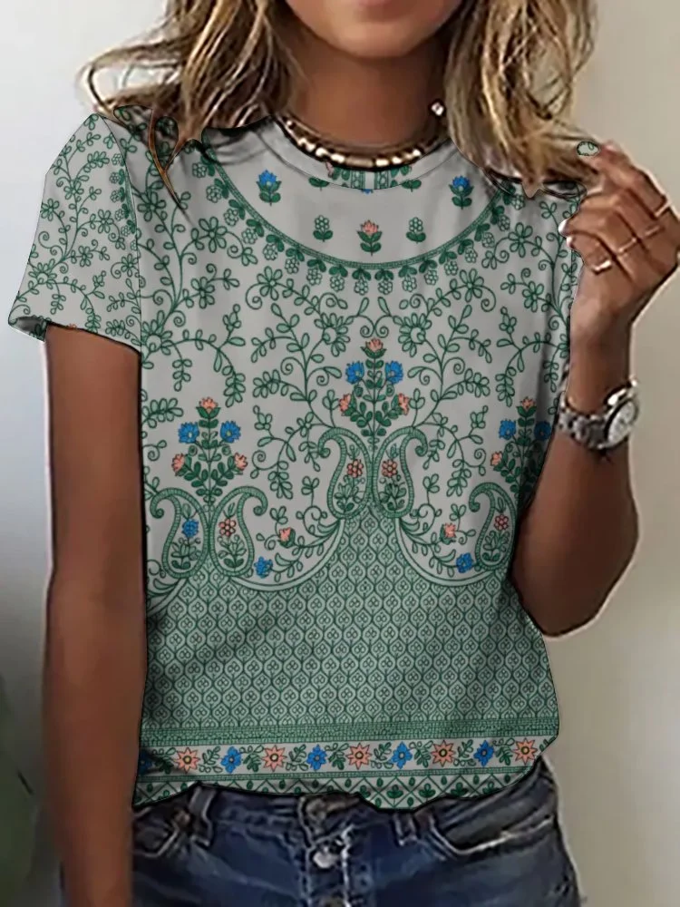 Style & Comfort for Mature Women Printed Short Sleeve Casual T-shirt for  Women and Men Unisex Pattern Green, Vintage