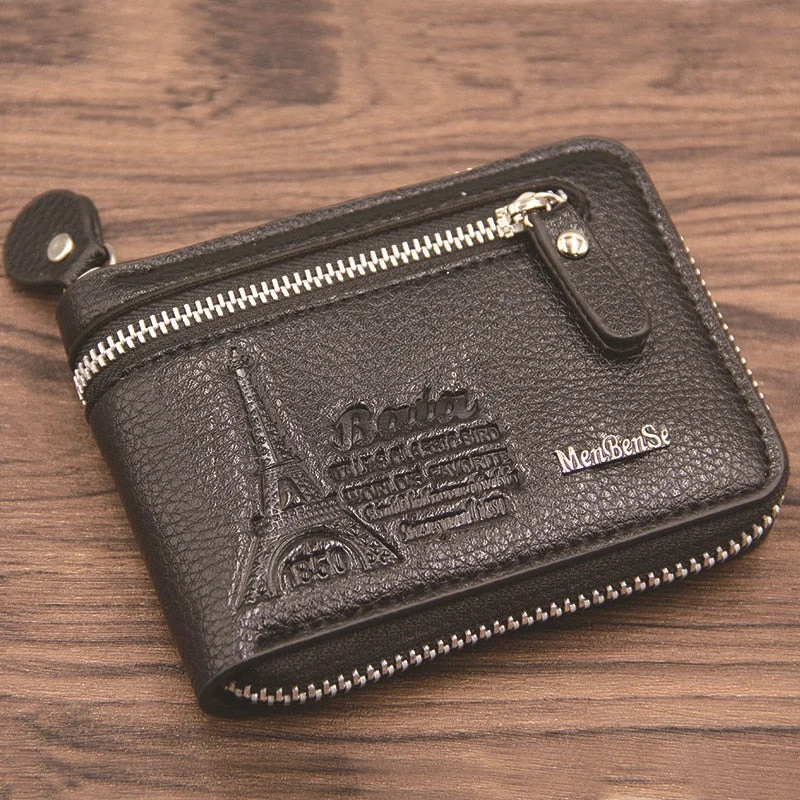Men Leather Wallet Genuine Wallet Vintage Short Male Wallets Zipper Poucht Male Purse Money Bag  Card Holder Soft Purses