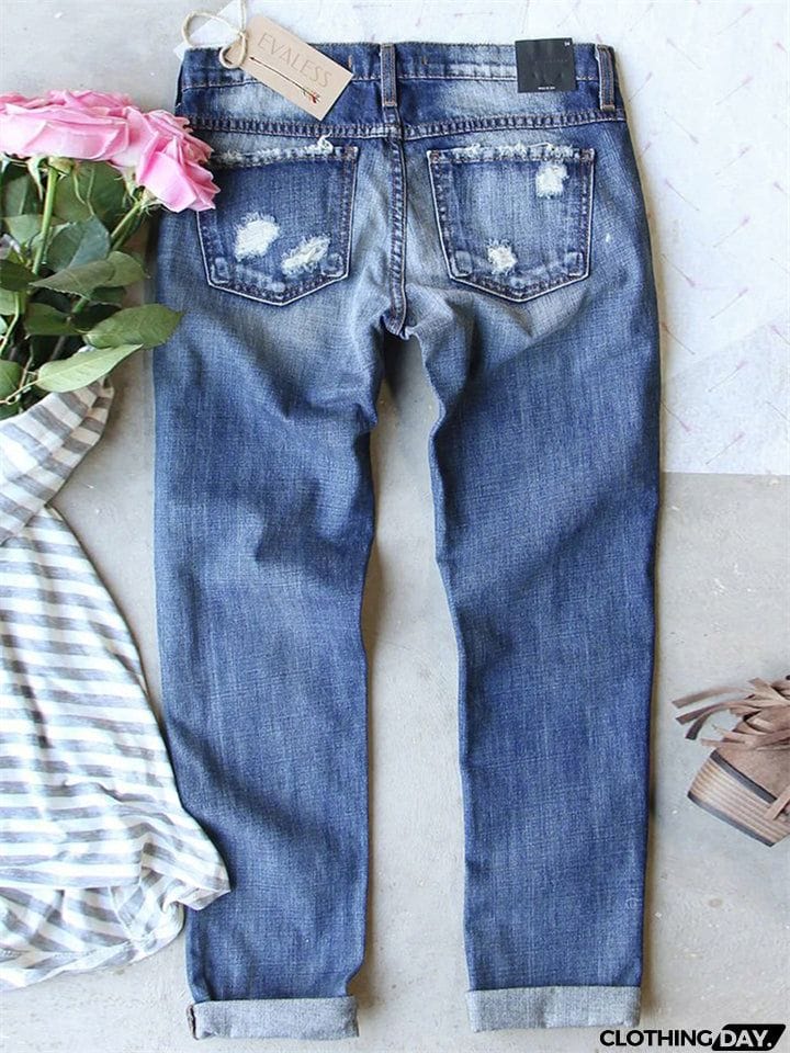 Women's Lovely Pink Pumpkin Street Ripped Blue Denim Pants