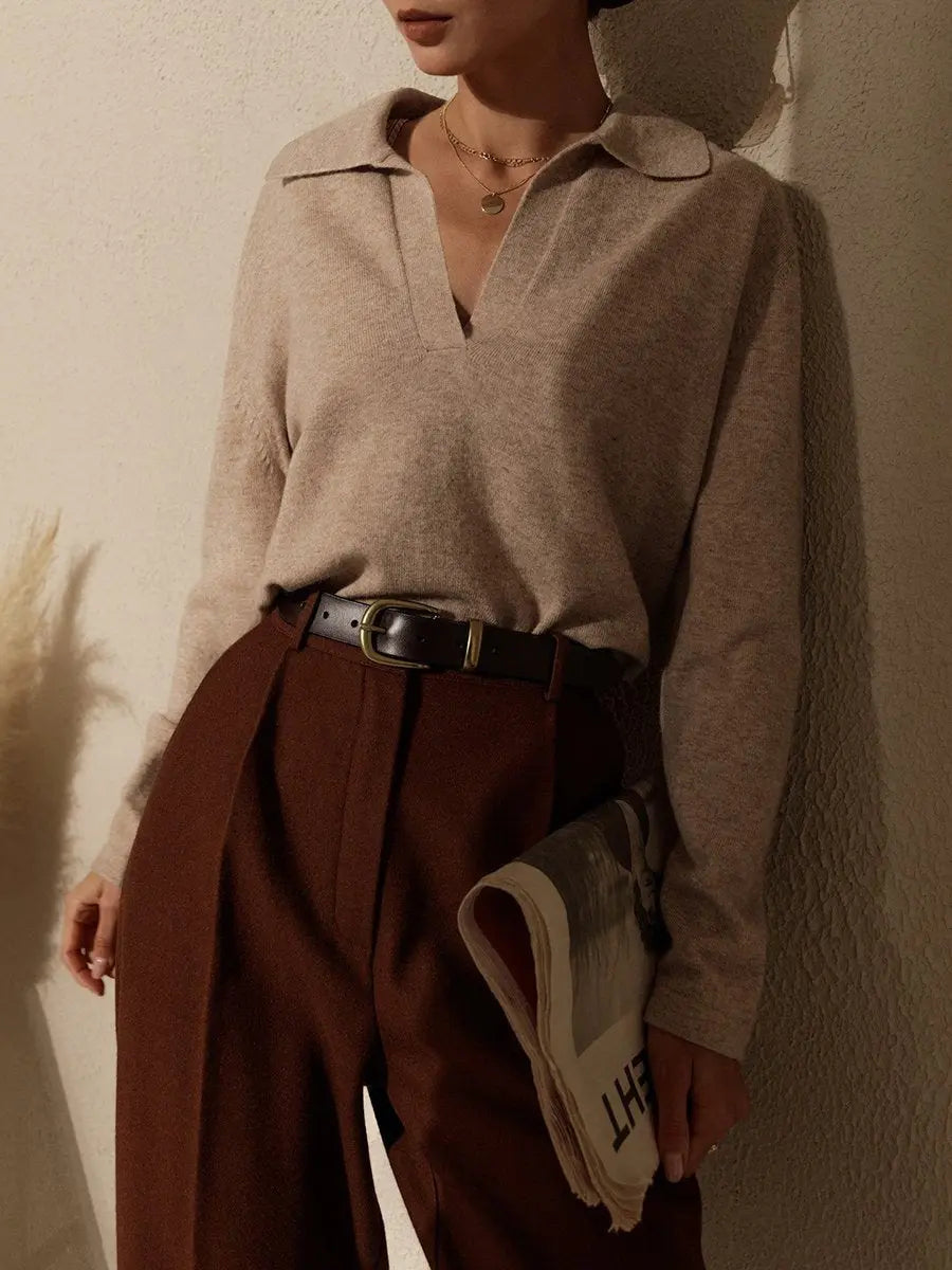 Fashion Solid Color Lapel Sweater
