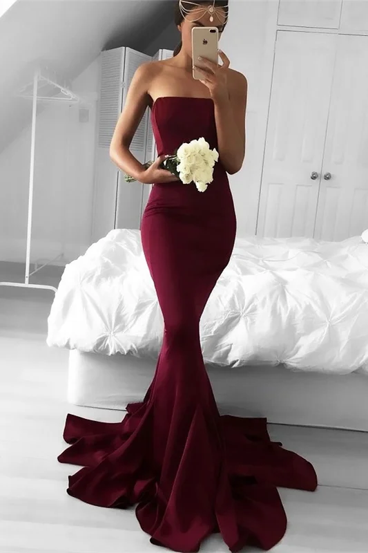 Chic Burgundy Strapless Mermaid Long Evening Prom Dress Online - lulusllly