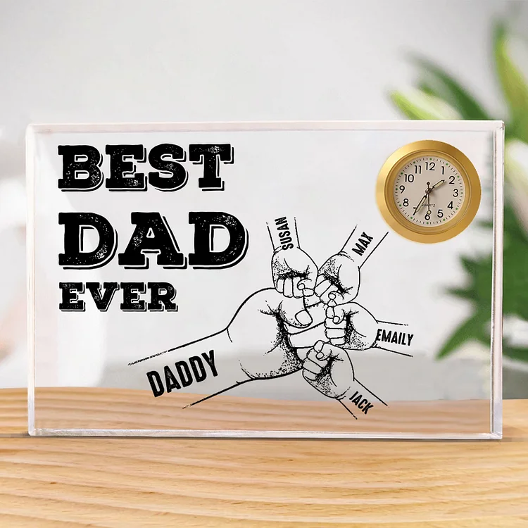 5 Names - Personalized Fist Bump Pattern Custom Name Acrylic Rectangular Clock Ornament Father's Day Gift