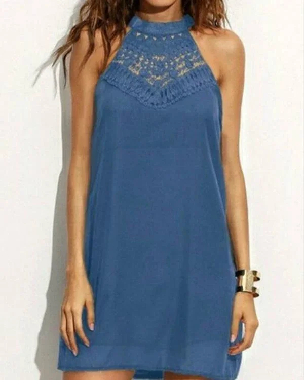 fashion halter hollow out round neck mini dresses p114317