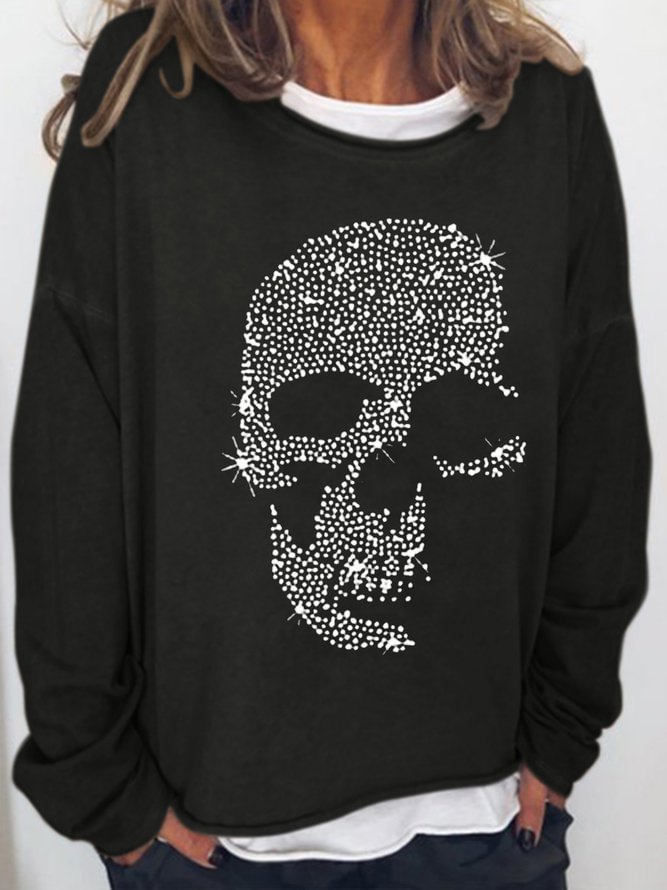 Womens Skull Print Crew Neck  Sweatshirts