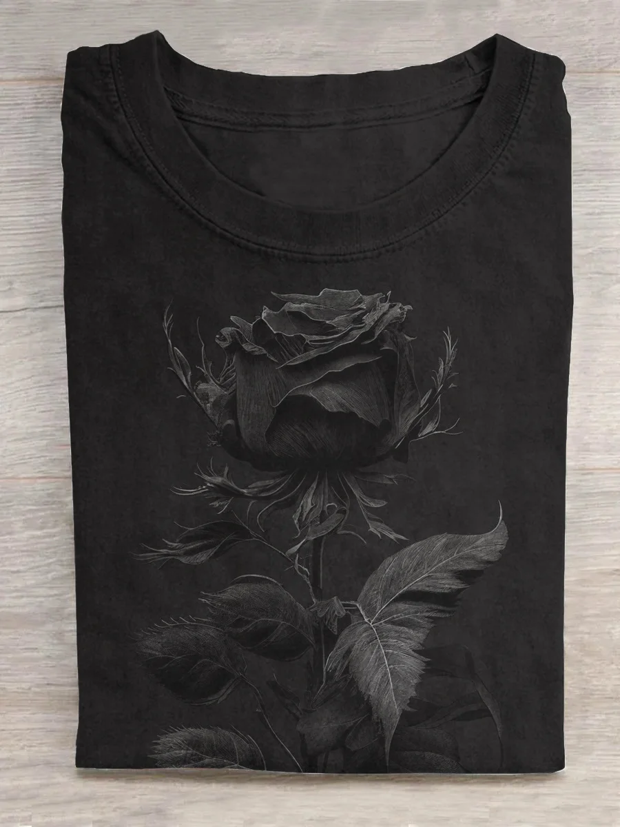 Eagerlys Vintage Oil Painting Rose T-shirt Eagerlys