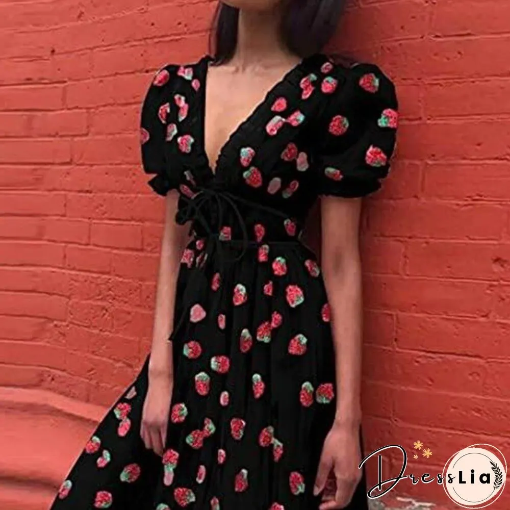Womens Bubble Sleeve Gauze DressSummer French Long Vintage Women Vestidos Elegantes Para