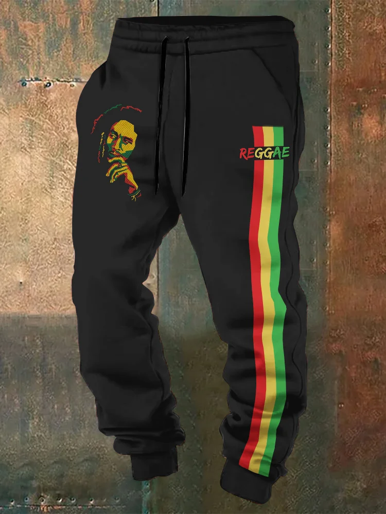 Reggae Lion Print Waist Tie Sweatpants
