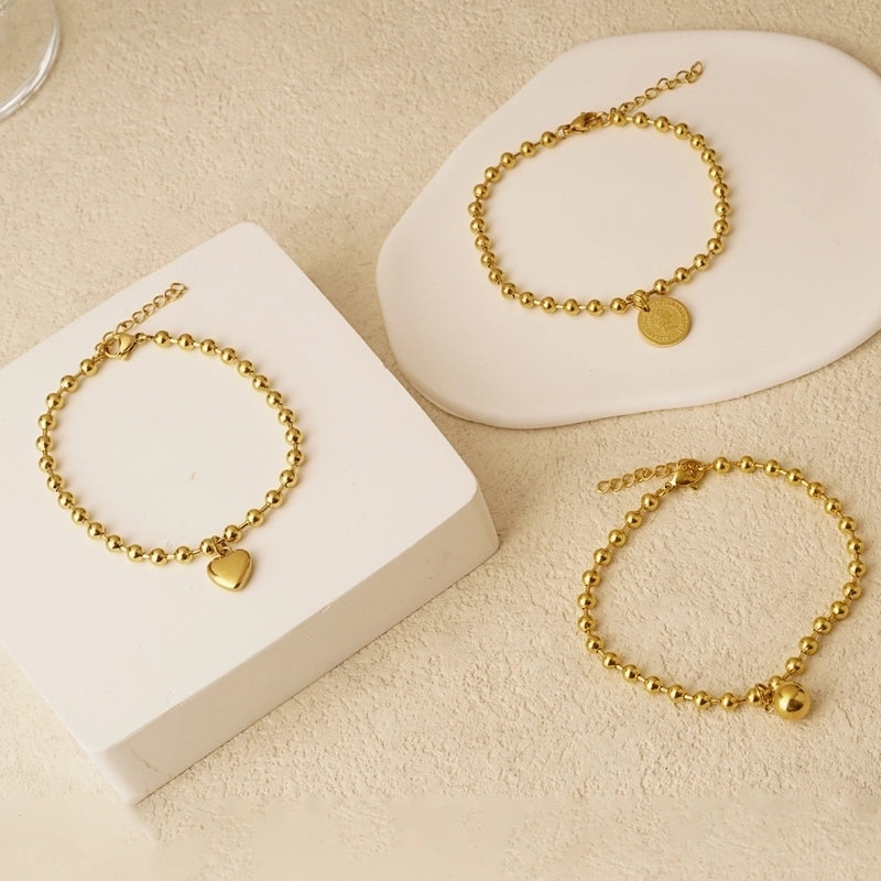 Elegant Round Heart Shape 304 Stainless Steel 18K Gold Plated Bracelets In Bulk