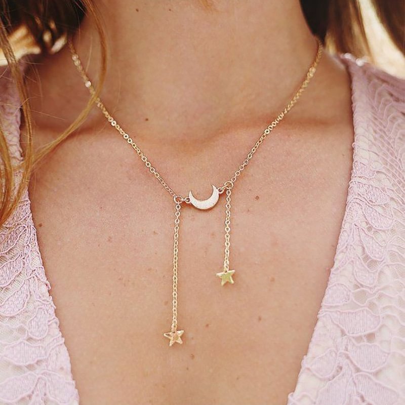 Minnieskull Fashion temperament star moon clavicle necklace - Minnieskull