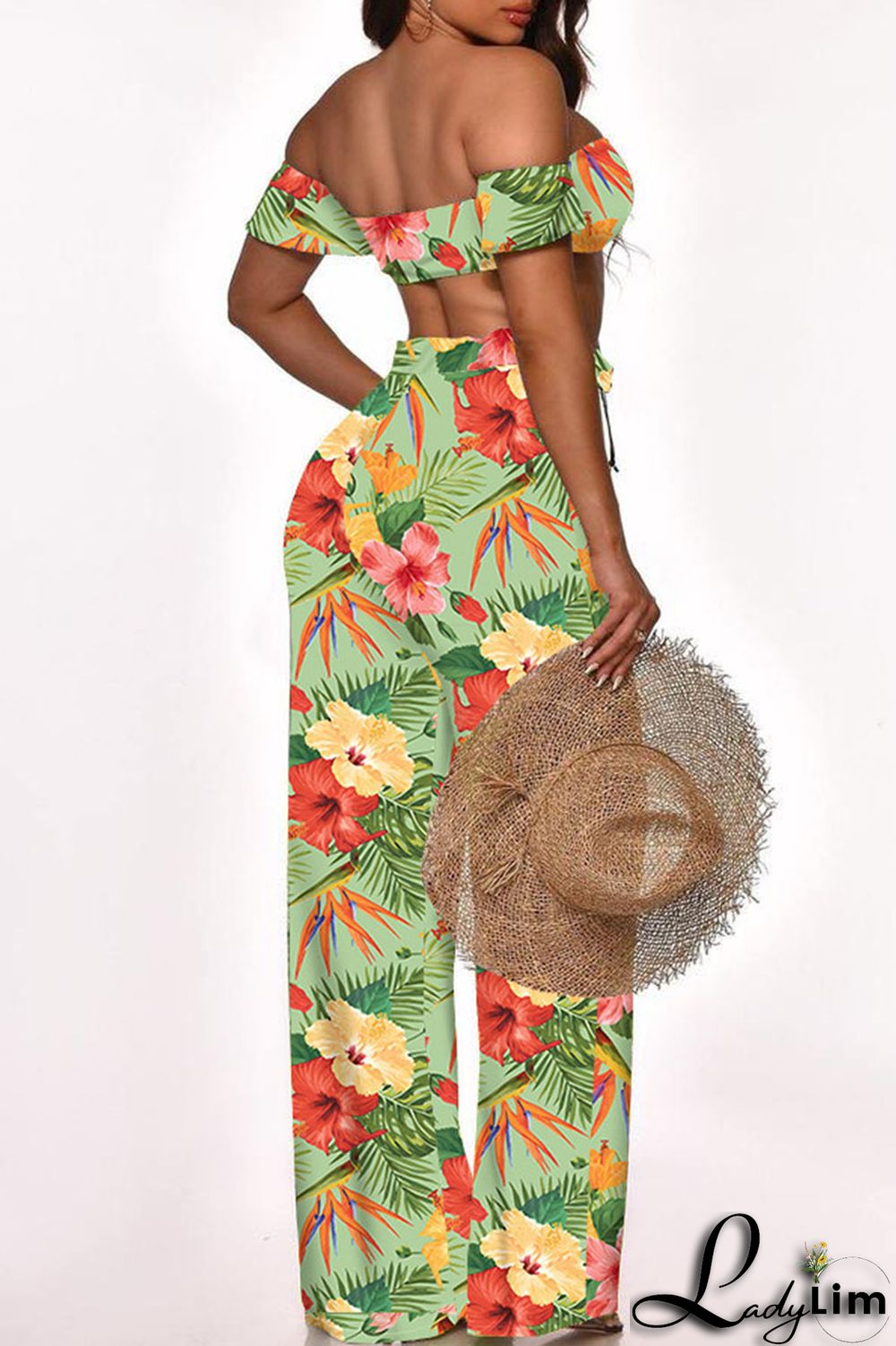 Cyan Fashion Sexy Print Bandage Backless Strapless Two Pieces