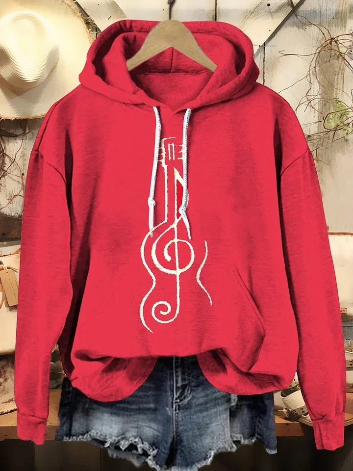 Womens Hippie Violine Art Print Casual Hooded Sweatshirt