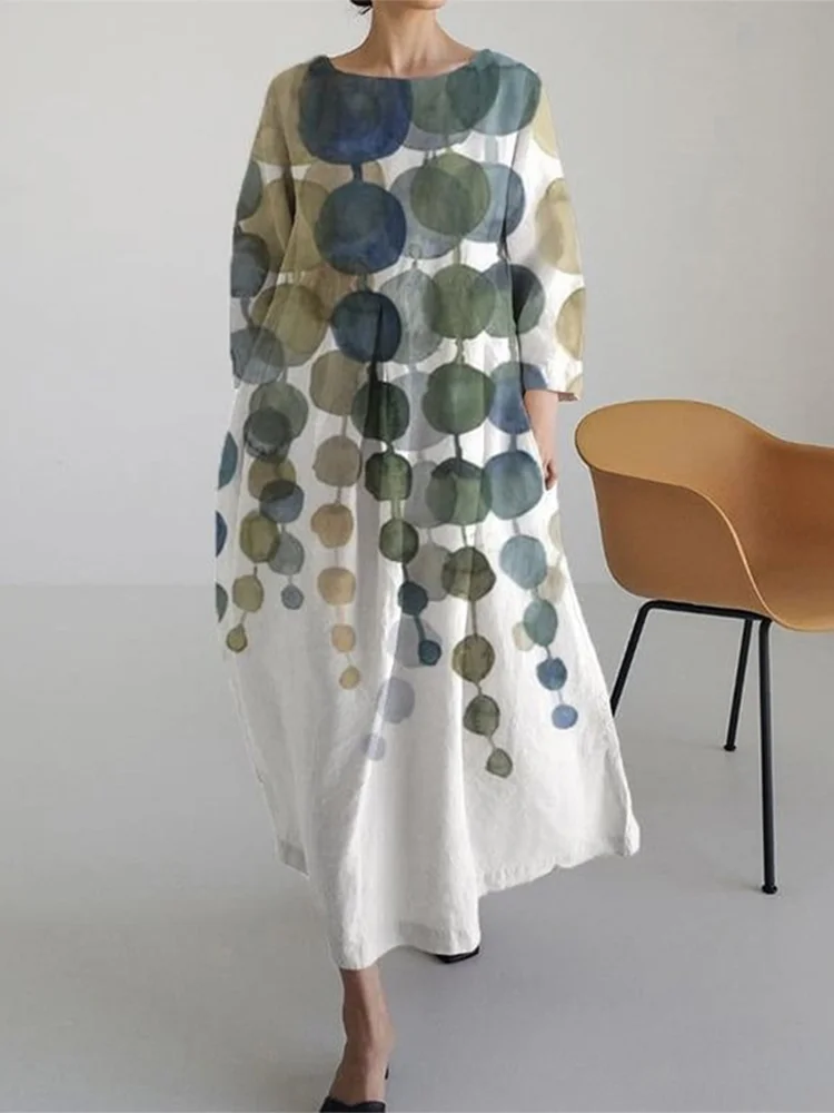 Simpfit Maxikleid aus Nachahmung aus Nachahmung aus Baumwolle und Leinen mit geometrischem Muster im Vintage-Stil