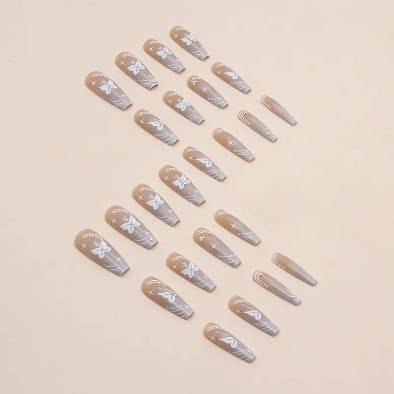 Churchf Churchf Ballet White Pure Desire Butterfly Sweet Sister Little Silver Bean Diamond Style Ballet Nail Fashion Nail Ins Wind Nail Piece