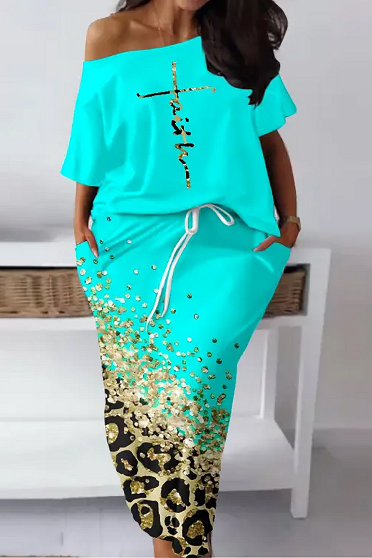 Xpluswear Plus Size Cyan Casual All Over Print With Pocket Midi Dress